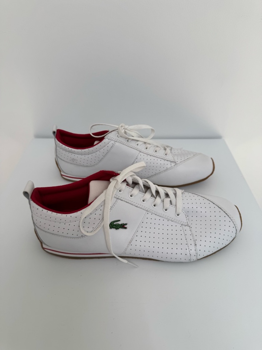 Lacoste White Leather Perforated Sneakers, Men's Size 11